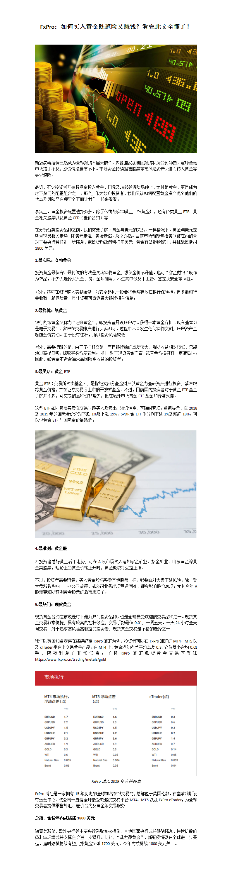 FxPro：如何买入黄金既避险又赚钱？看完此文全懂了！